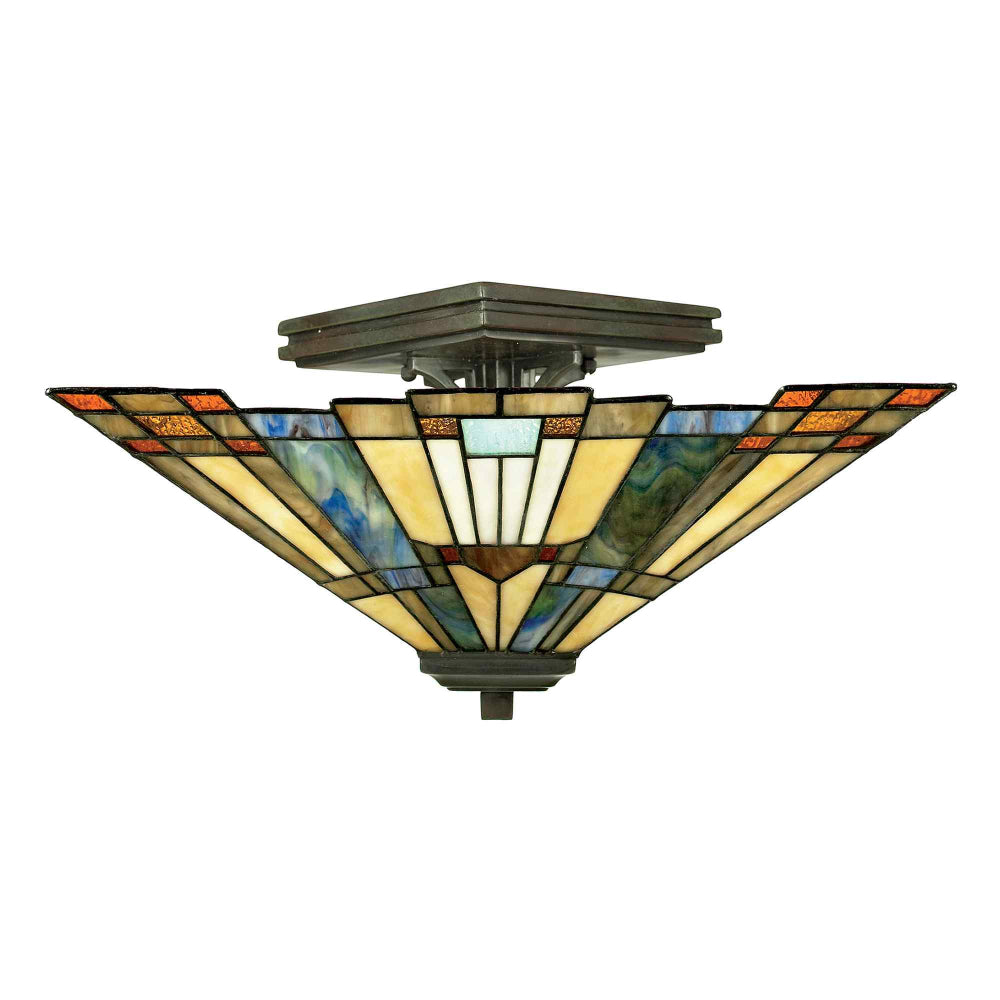 Quoizel Inglenook Tiffany Semi Flush Ceiling Light in Valiant Bronze
