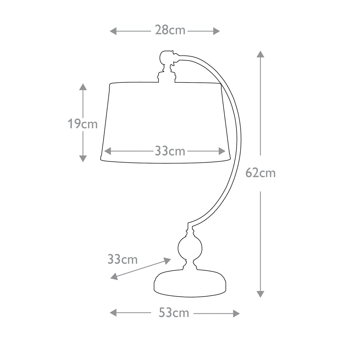 Quoizel Jenkins Table Lamp Polished Nickel ELS/QZ/JENKINS/TL PN - dimensions