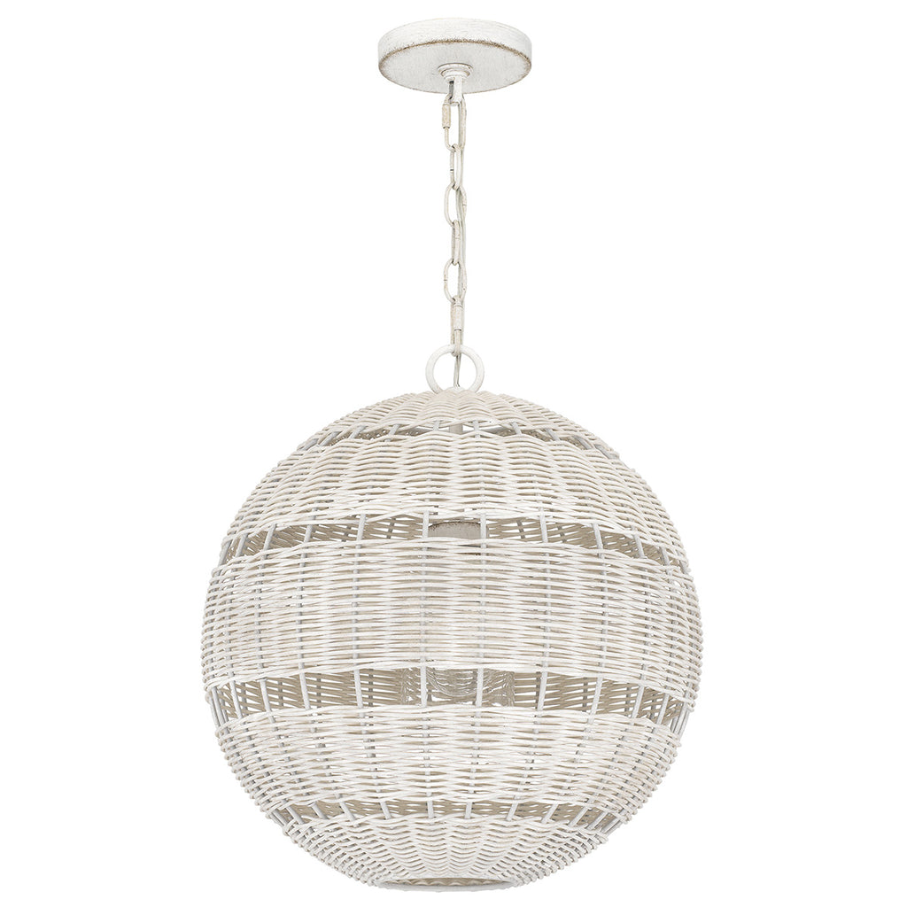 Quoizel Lindendale Pendant Antique White Rattan with Clear Shade Inside