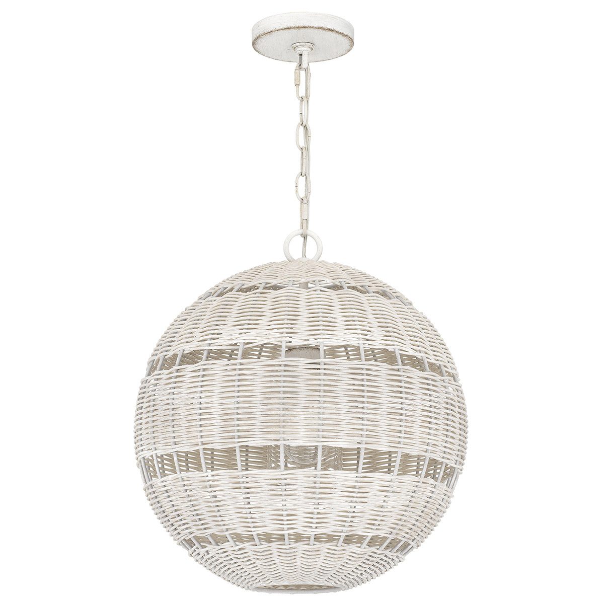 Quoizel Lindendale Pendant Antique White Rattan with Clear Shade Inside