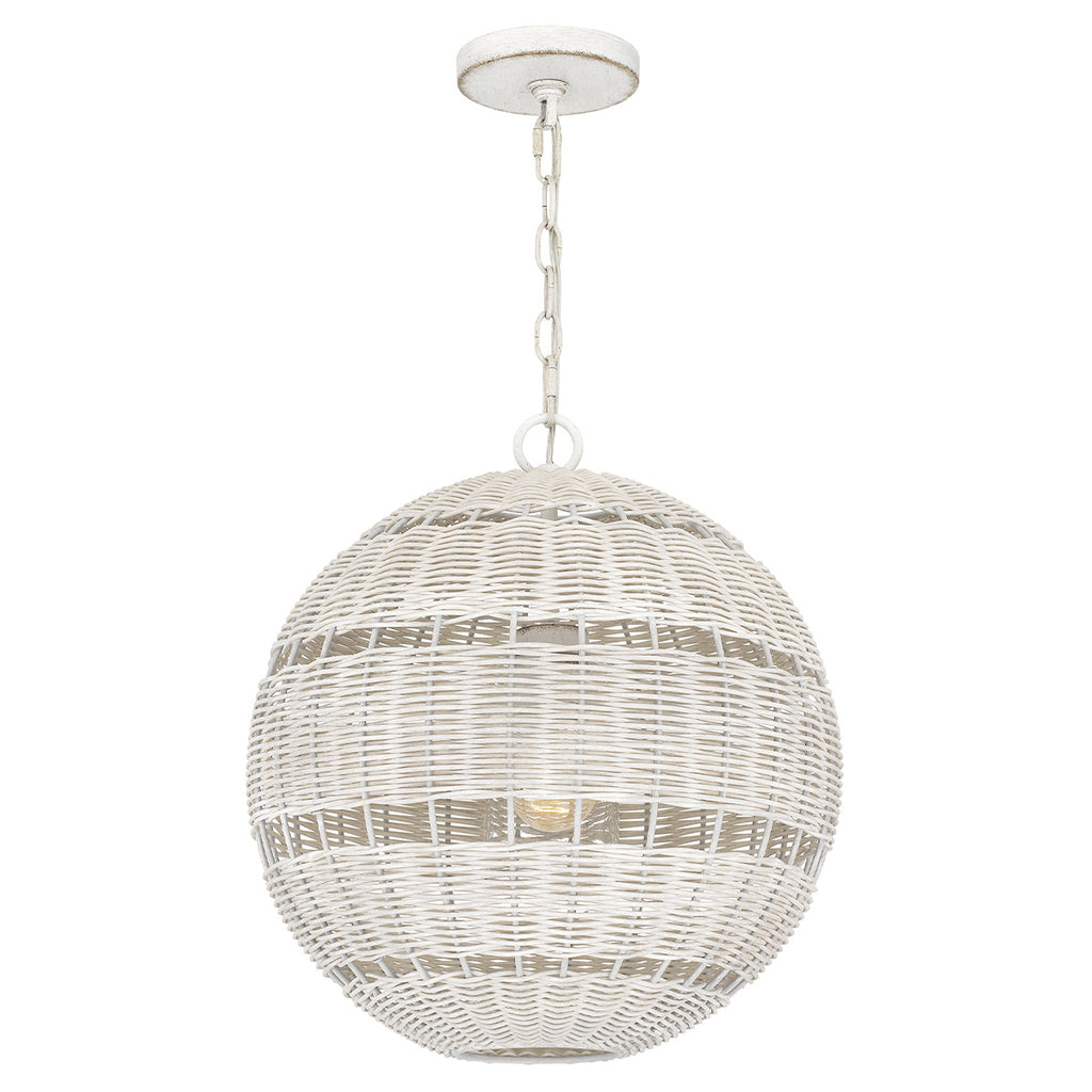 Quoizel Lindendale Pendant Antique White Rattan with Clear Shade Inside