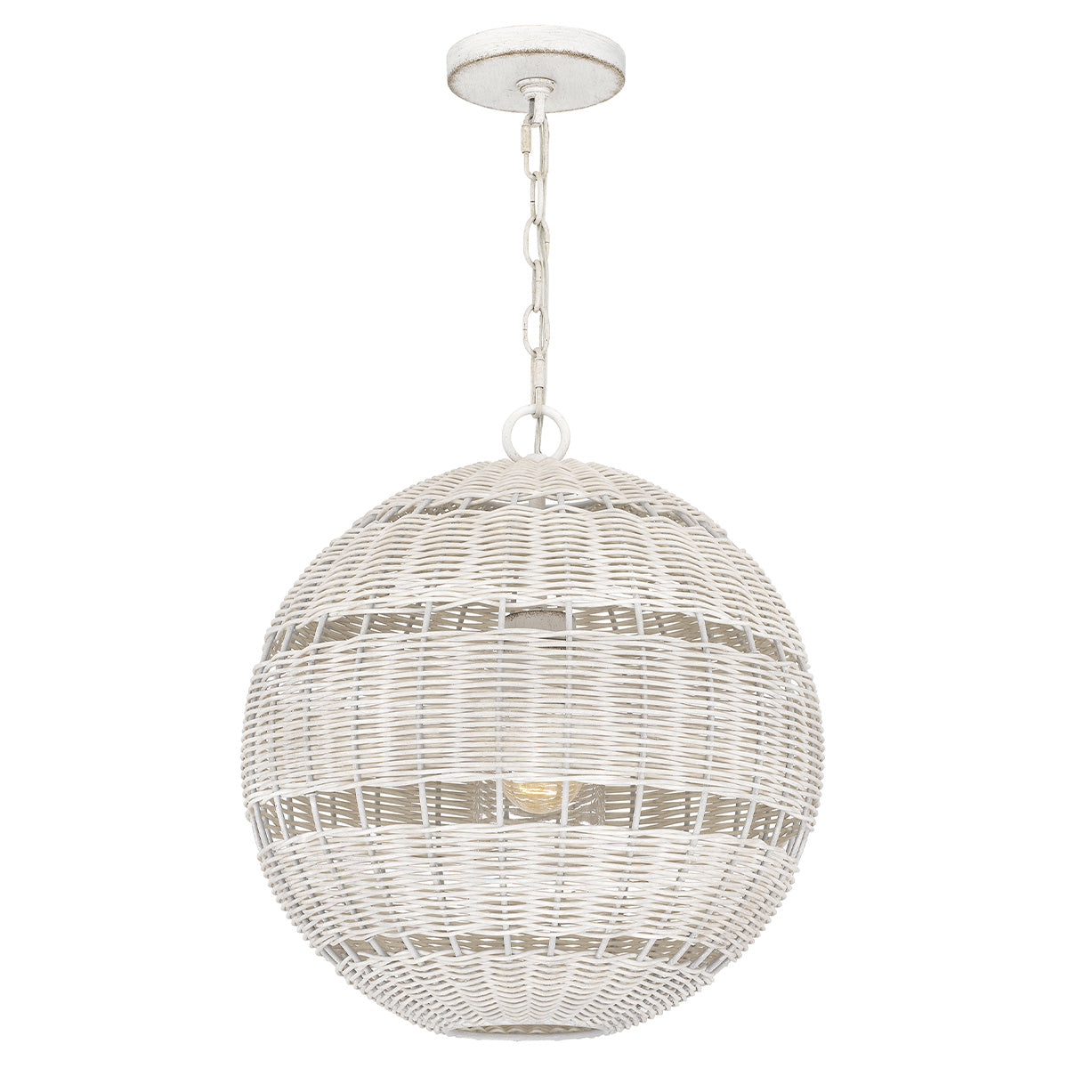 Quoizel Lindendale Pendant Antique White Rattan with Clear Shade Inside