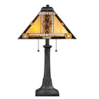 Quoizel Navajo 2 Light Tiffany styleTable Lamp Bronze with Art Glass Shade
