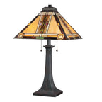 Quoizel Navajo 2 Light Tiffany styleTable Lamp Bronze with Art Glass Shade