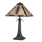 Quoizel Navajo 2 Light Tiffany styleTable Lamp Bronze with Art Glass Shade