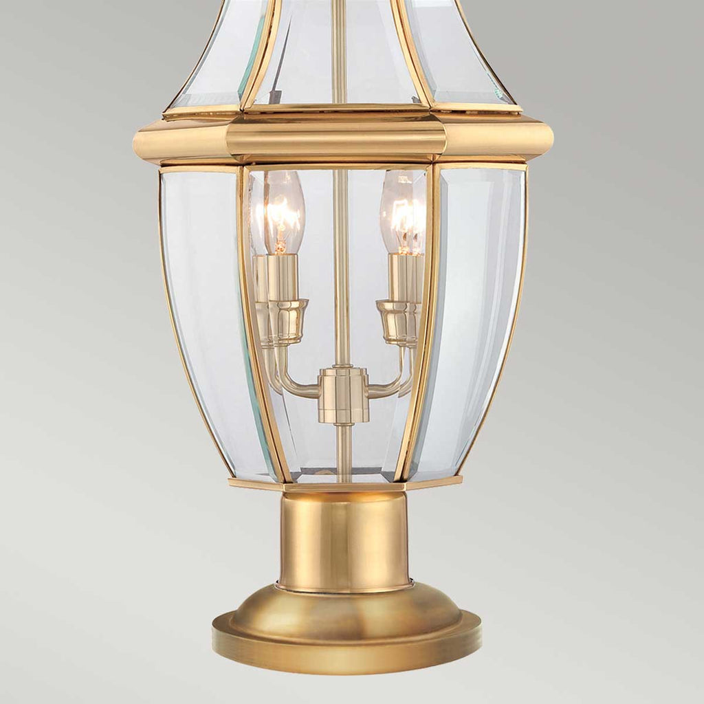 Quoizel Newbury 3 Light Outdoor Pedestal in Polished Brass, detail