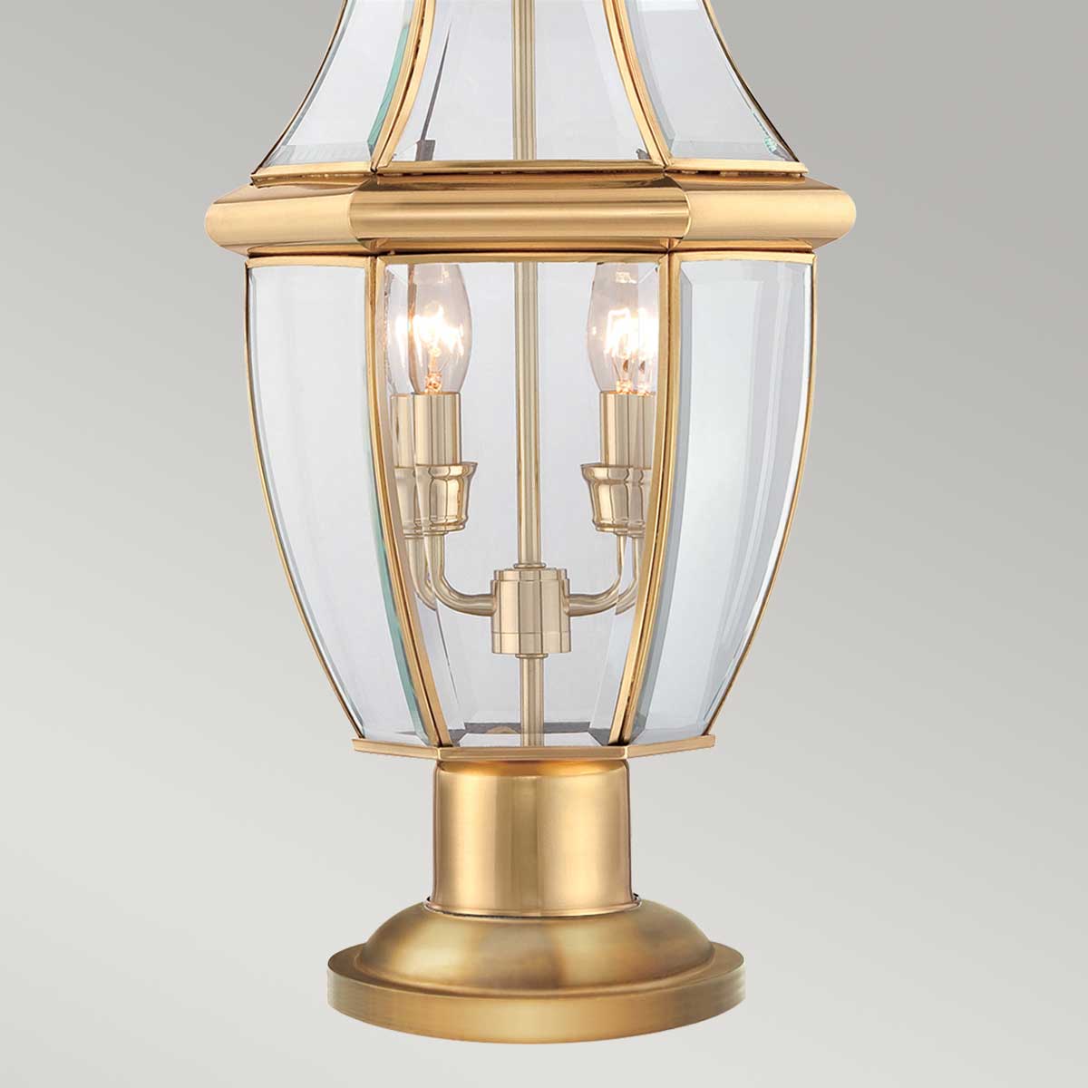 Quoizel Newbury 3 Light Outdoor Pedestal in Polished Brass, detail
