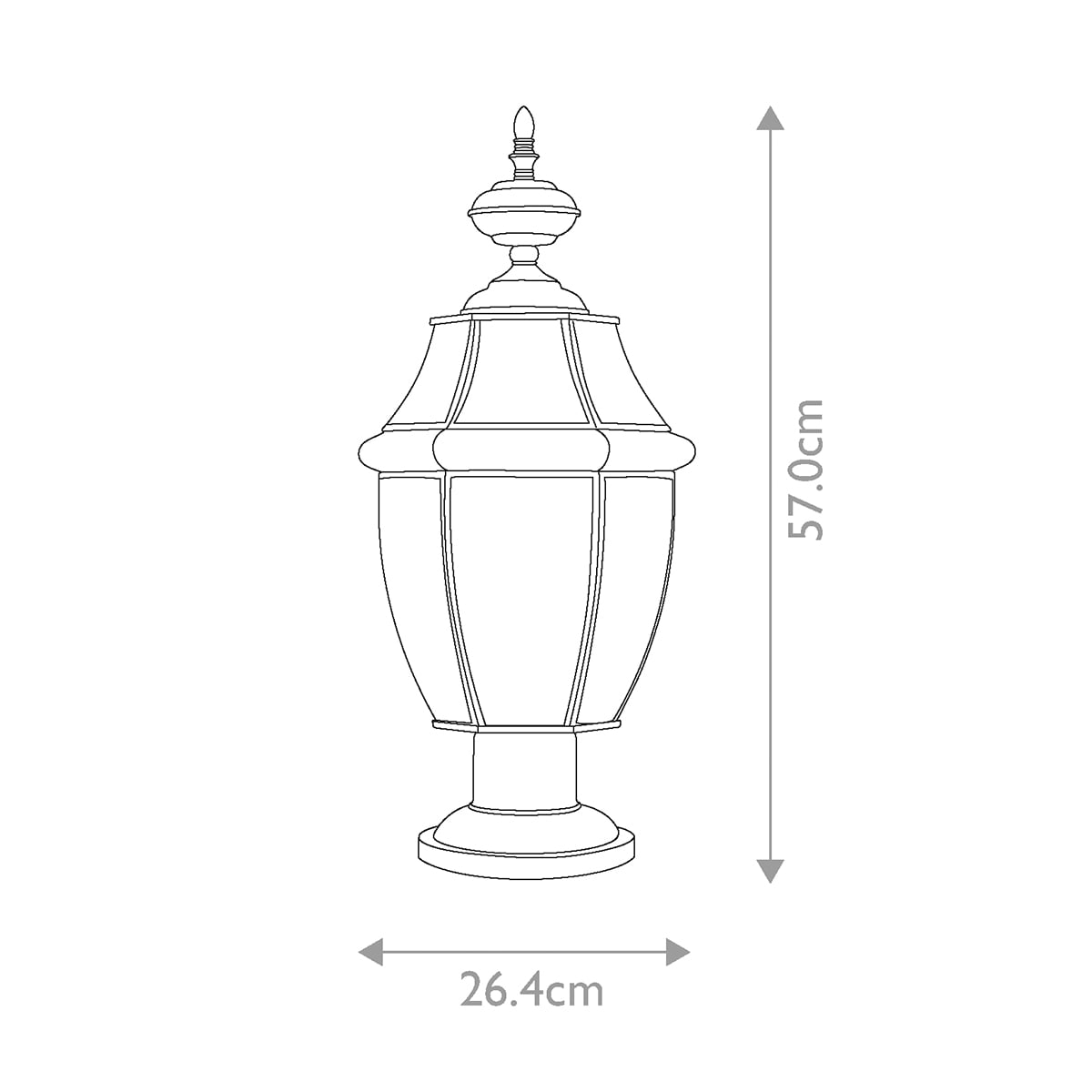 Quoizel Newbury 3 Light Outdoor Pedestal in Polished Brass, dimensions