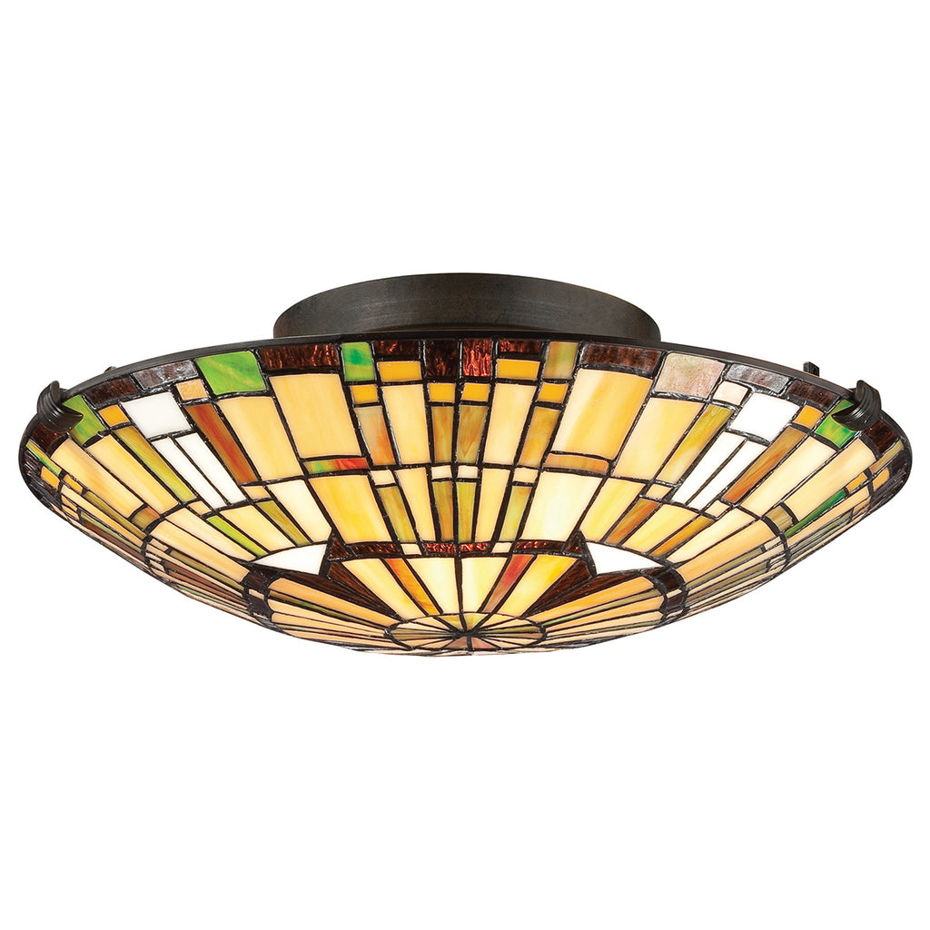 Quoizel Reed 2 Light Tiffany style Flush Valiant Bronze & Art Glass Shade