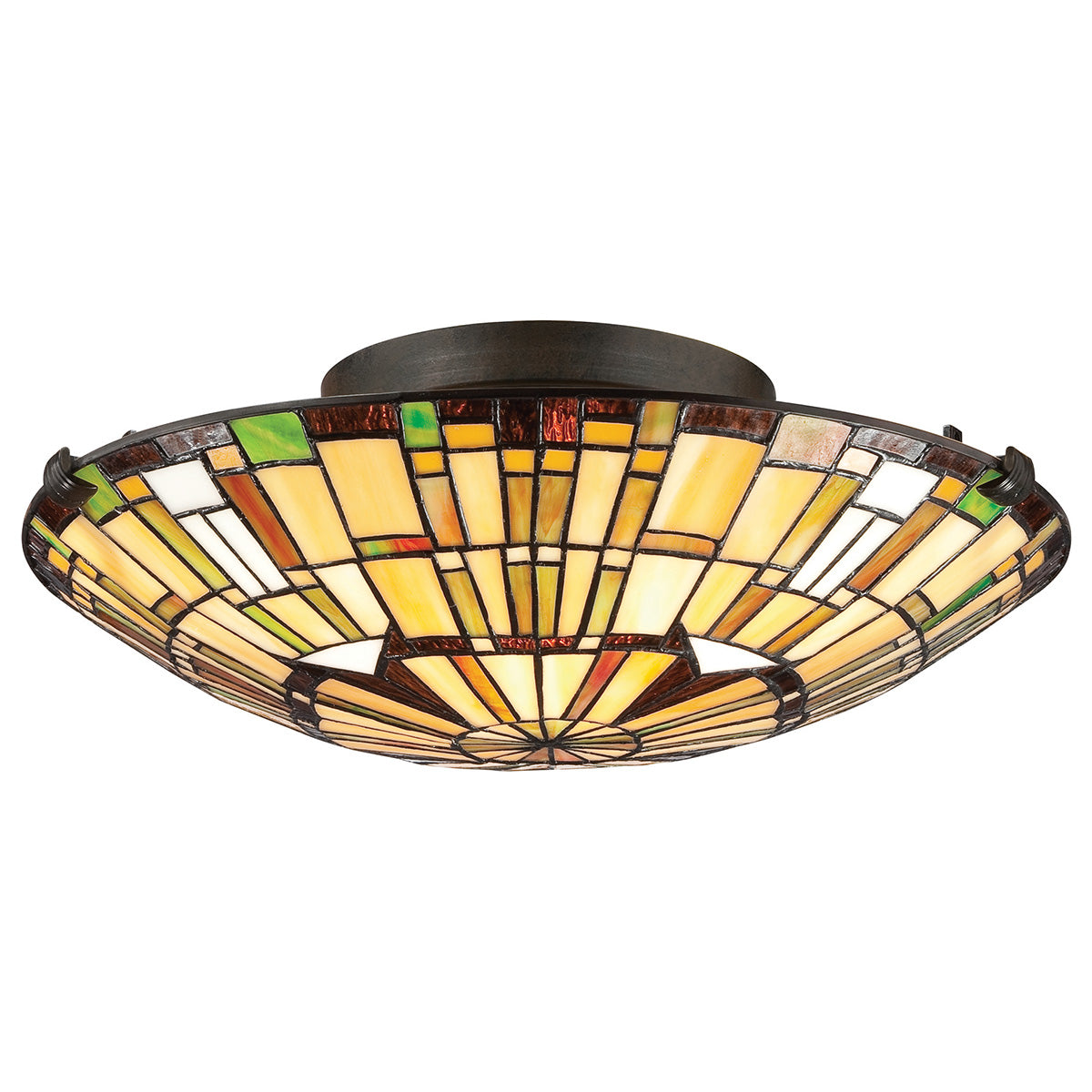 Quoizel Reed 2 Light Tiffany style Flush Valiant Bronze & Art Glass Shade