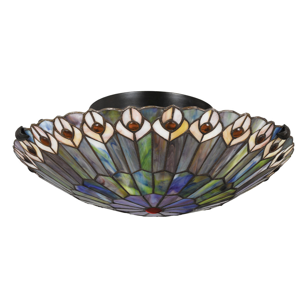 Quoizel Watkins 2 Light Tiffany style Flush Valiant Bronze & Art Glass Shade