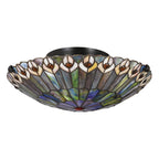Quoizel Watkins 2 Light Tiffany style Flush Valiant Bronze & Art Glass Shade
