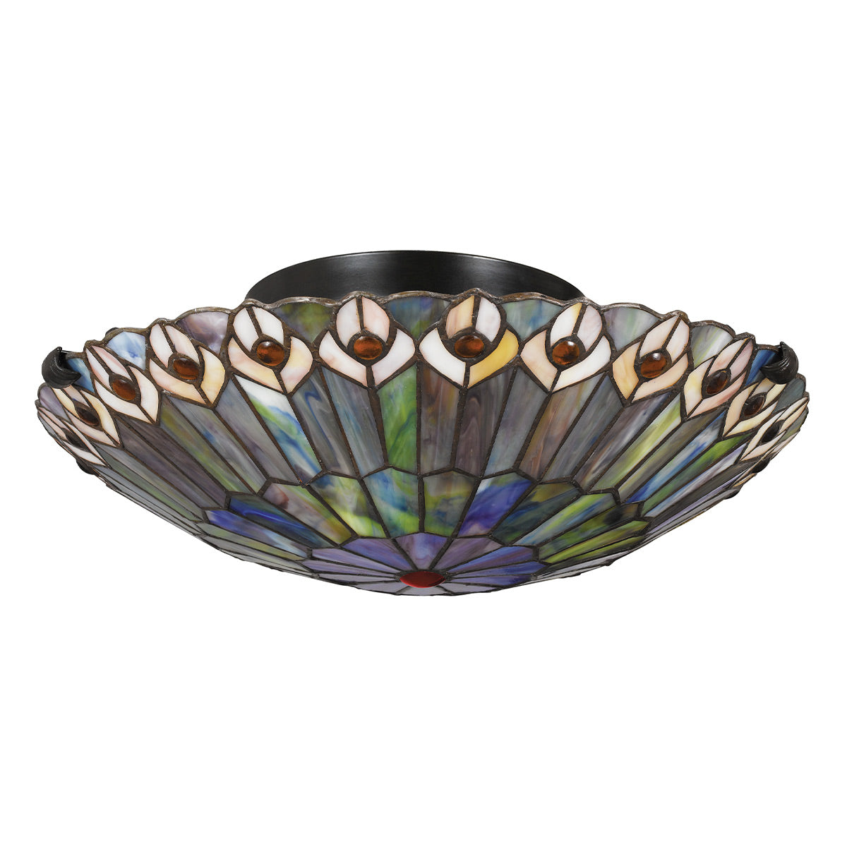 Quoizel Watkins 2 Light Tiffany style Flush Valiant Bronze & Art Glass Shade