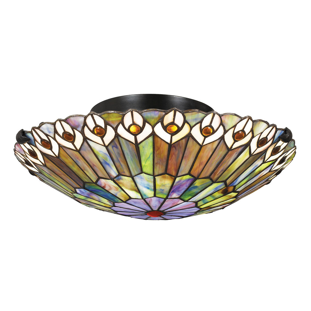 Quoizel Watkins 2 Light Tiffany style Flush Valiant Bronze & Art Glass Shade