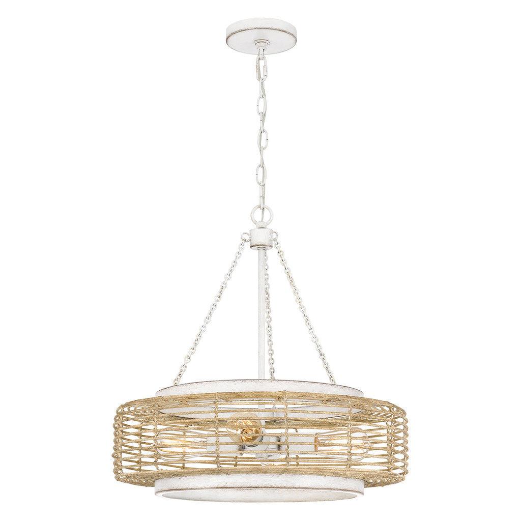 Quoizel Waylon 4 Light Pendant Antique White with Rope Shade