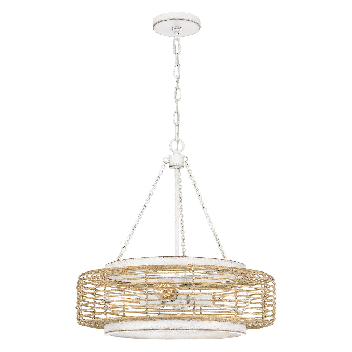 Quoizel Waylon 4 Light Pendant Antique White with Rope Shade