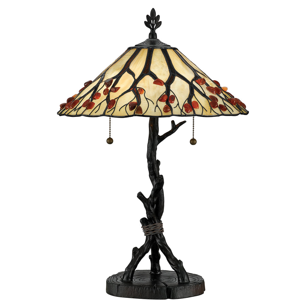 Quoizel Whispering 2 Light Tiffany style Table Lamp Valiant Bronze with Art Glass Shade