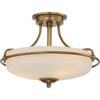 Quoizel Griffin 3 Light Semi Flush Ceiling Light in Weathered Brass