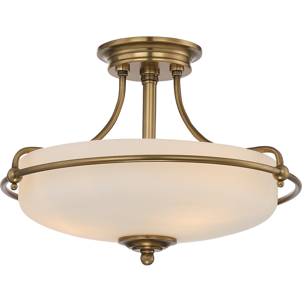 Quoizel Griffin 3 Light Semi Flush Ceiling Light in Weathered Brass