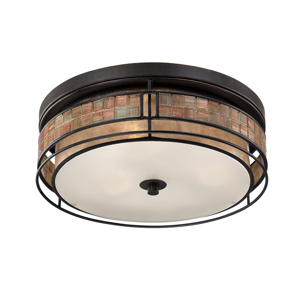 Quoizel Laguna Renaissance 3 Light Flush Ceiling Light in Copper Mosaic