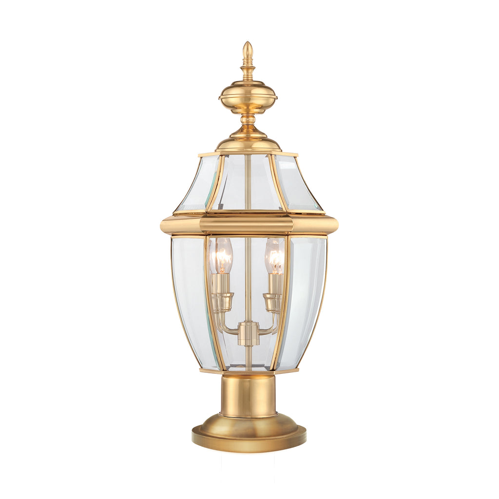 Quoizel Newbury 3 Light Outdoor Pedestal in Polished Brass