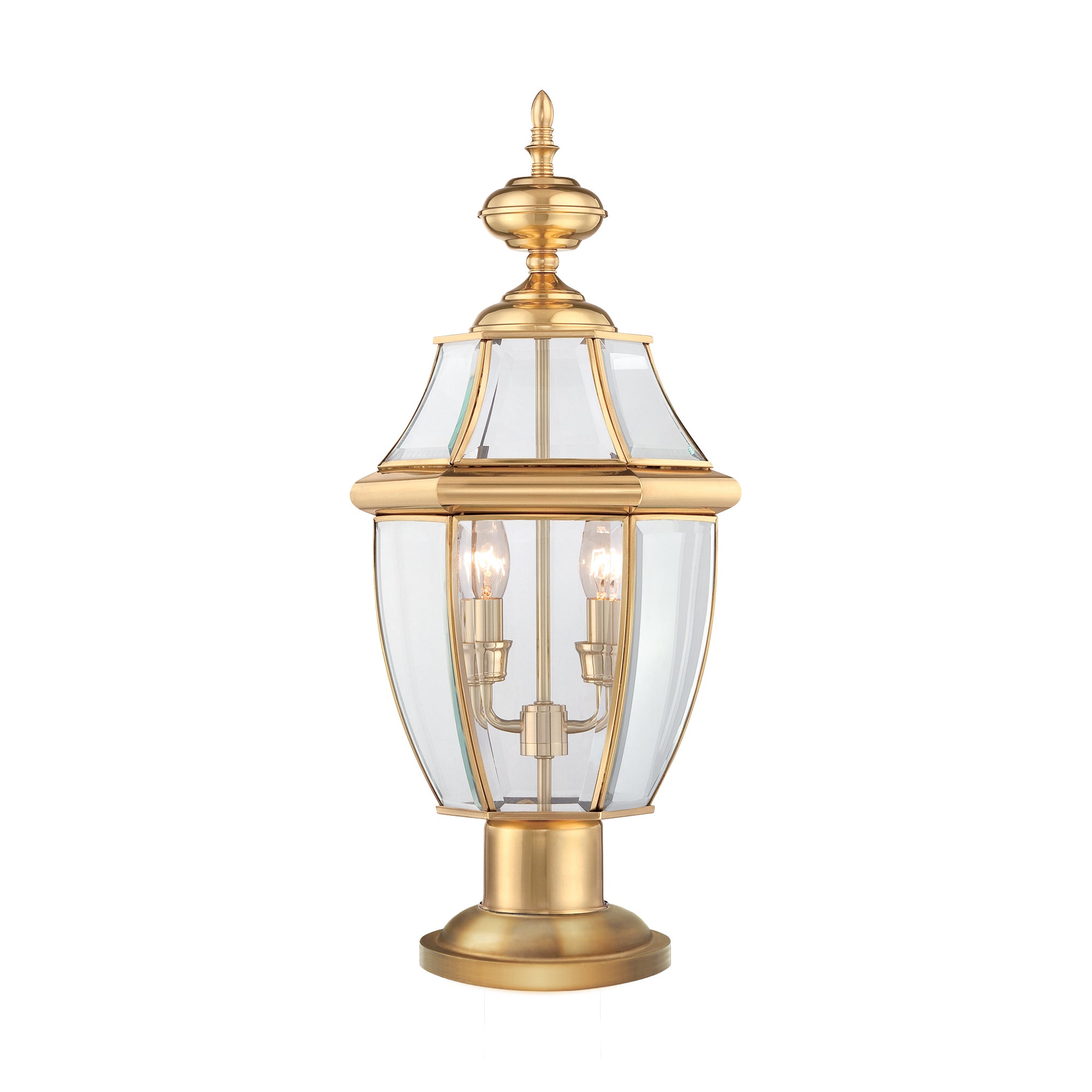 Quoizel Newbury 3 Light Outdoor Pedestal in Polished Brass
