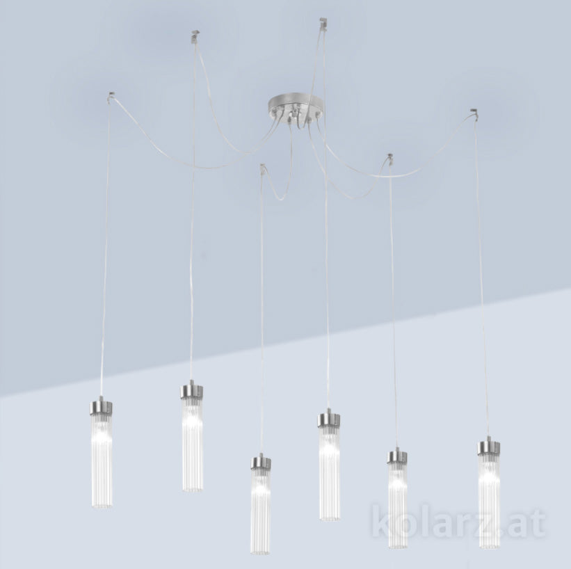 Kolarz Raggio 6 Light Ceiling Pendant Silver Leaf 6009.30650