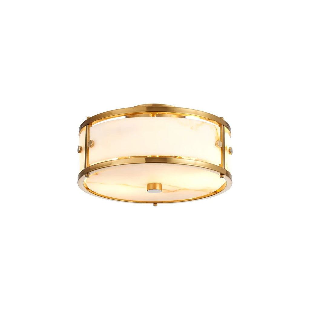 Regent Ramatuelle 2 Light 250mm Round Flush Ceiling Light - Brass / Brown Faux Alabaster