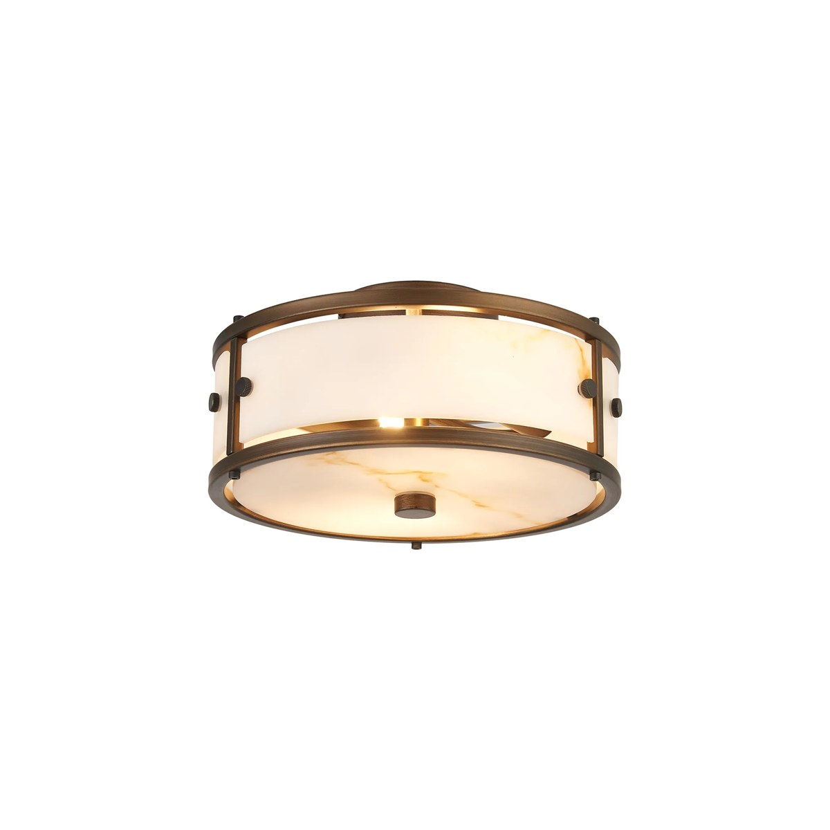 Regent Ramatuelle 2 Light 250mm Round Flush Ceiling Light - Painted Bronze / Brown Faux Alabaster