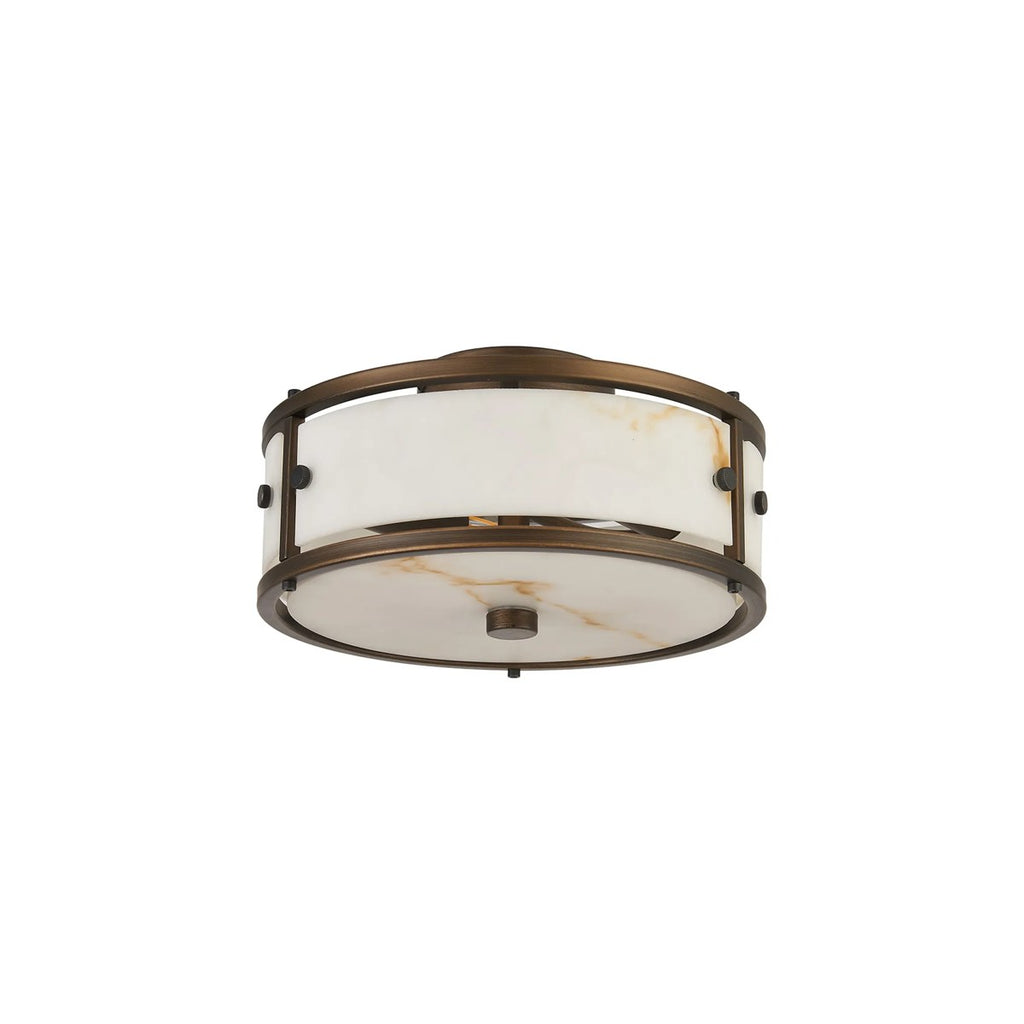 Regent Ramatuelle 2 Light 250mm Round Flush Ceiling Light - Painted Bronze / Brown Faux Alabaster
