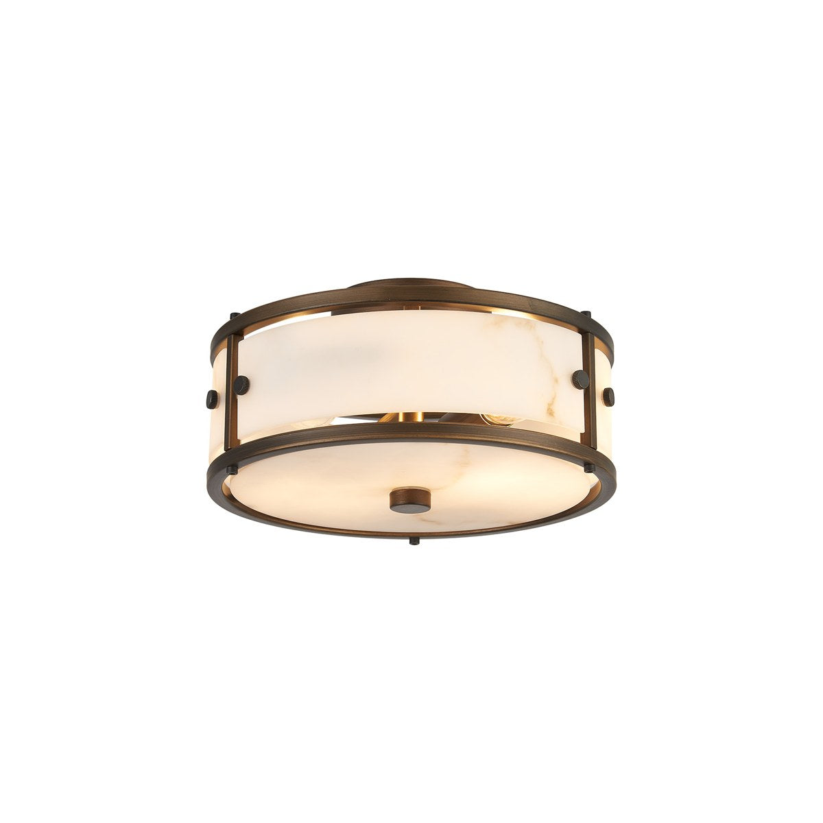 Regent Ramatuelle 2 Light 250mm Round Flush Ceiling Light - Painted Bronze / Grey Faux Alabaster