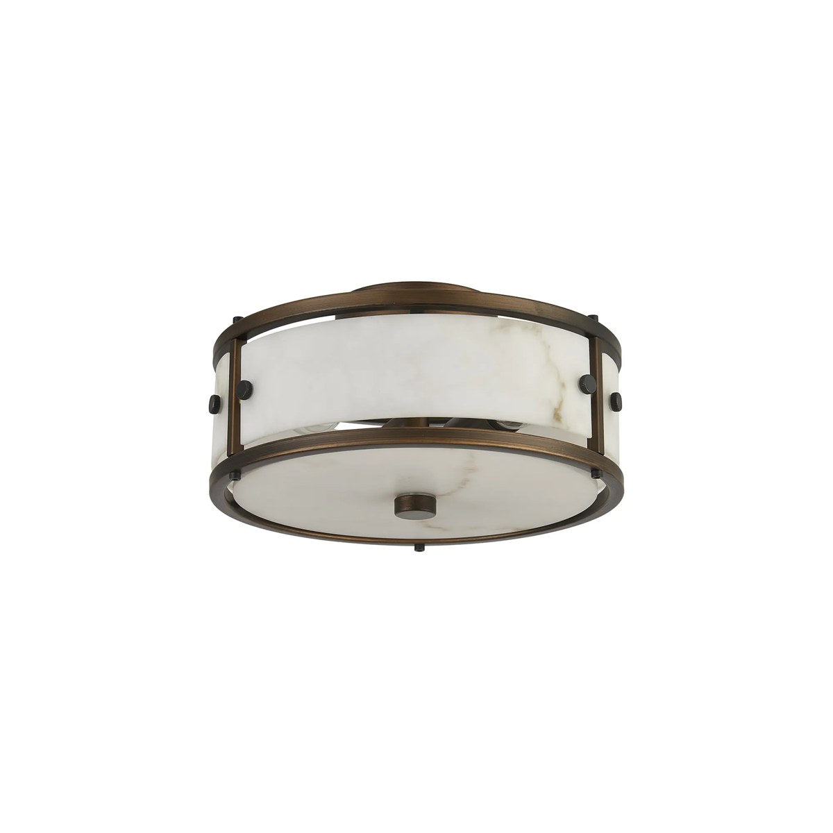 Regent Ramatuelle 2 Light 250mm Round Flush Ceiling Light - Painted Bronze / Grey Faux Alabaster