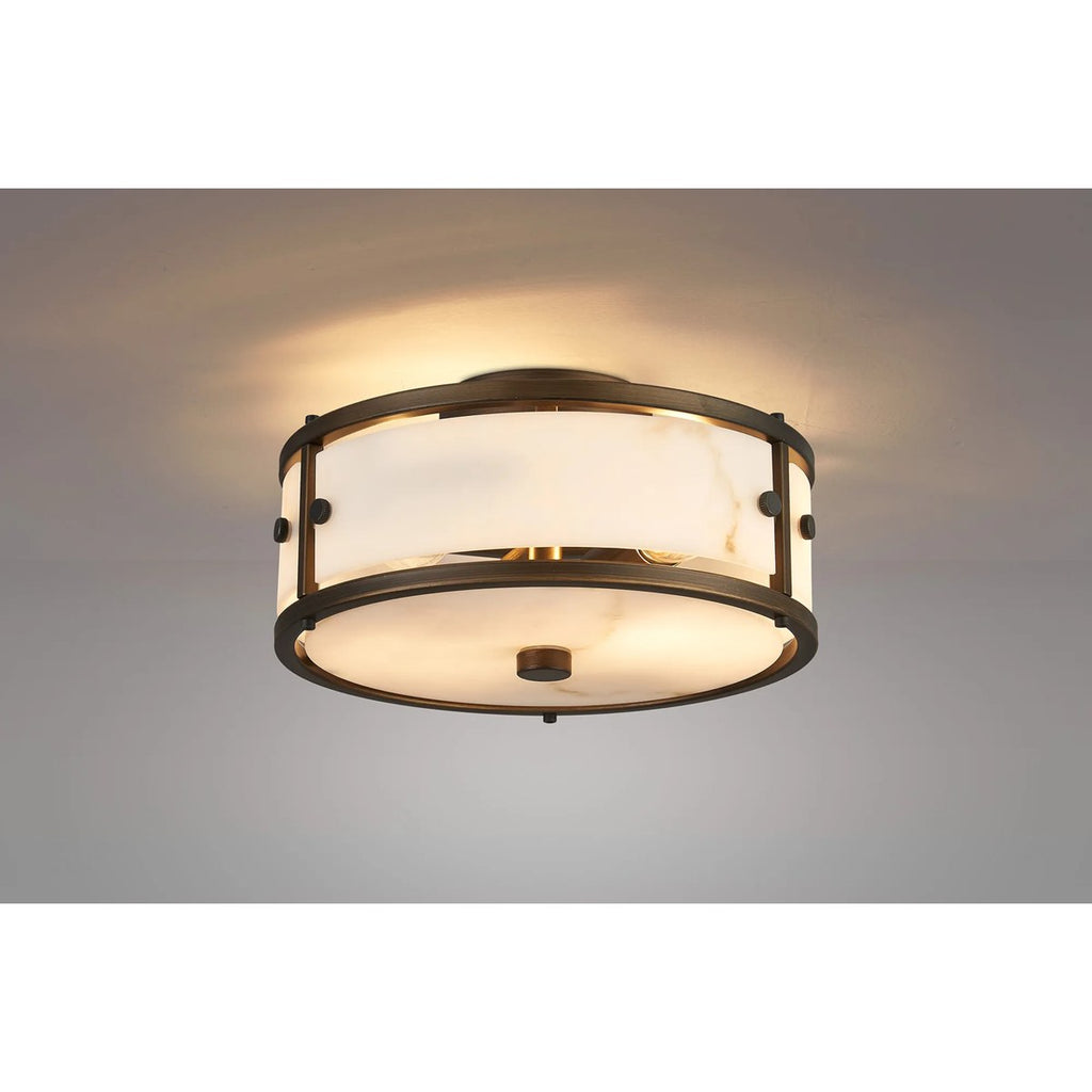 Regent Ramatuelle 2 Light 250mm Round Flush Ceiling Light - Painted Bronze / Grey Faux Alabaster