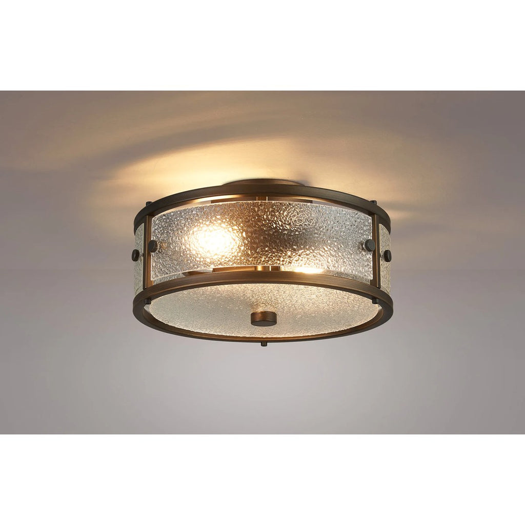 Regent Ramatuelle 2 Light 250mm Round Flush Ceiling Light - Painted Bronze / Clear Diamond Pattern