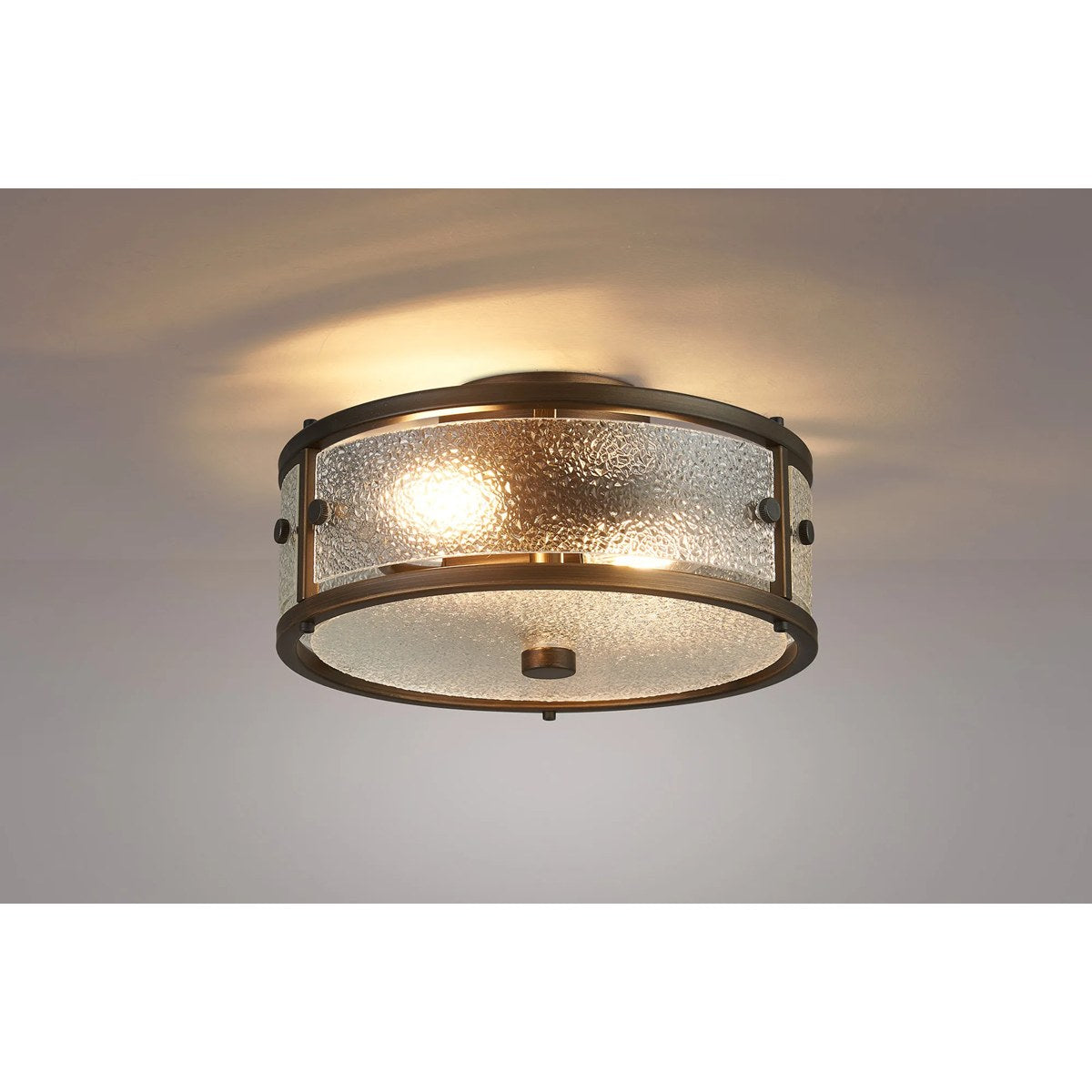 Regent Ramatuelle 2 Light 250mm Round Flush Ceiling Light - Painted Bronze / Clear Diamond Pattern