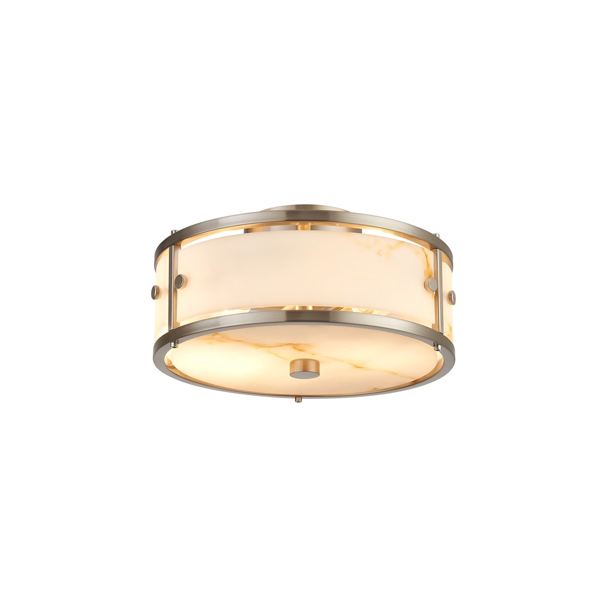 Regent Ramatuelle 2 Light 250mm Round Flush Ceiling Light - Satin Nickel / Brown Faux Alabaster