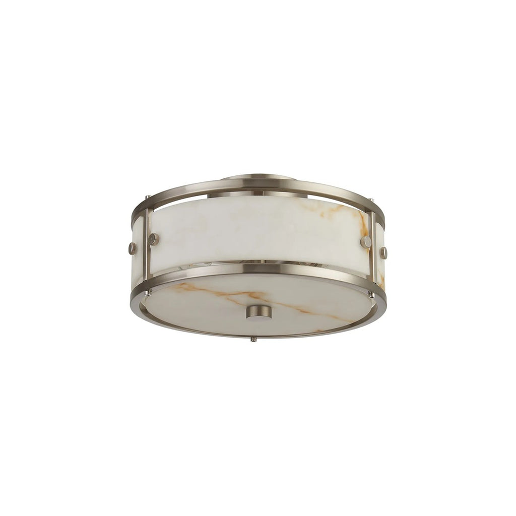 Regent Ramatuelle 2 Light 250mm Round Flush Ceiling Light - Satin Nickel / Brown Faux Alabaster