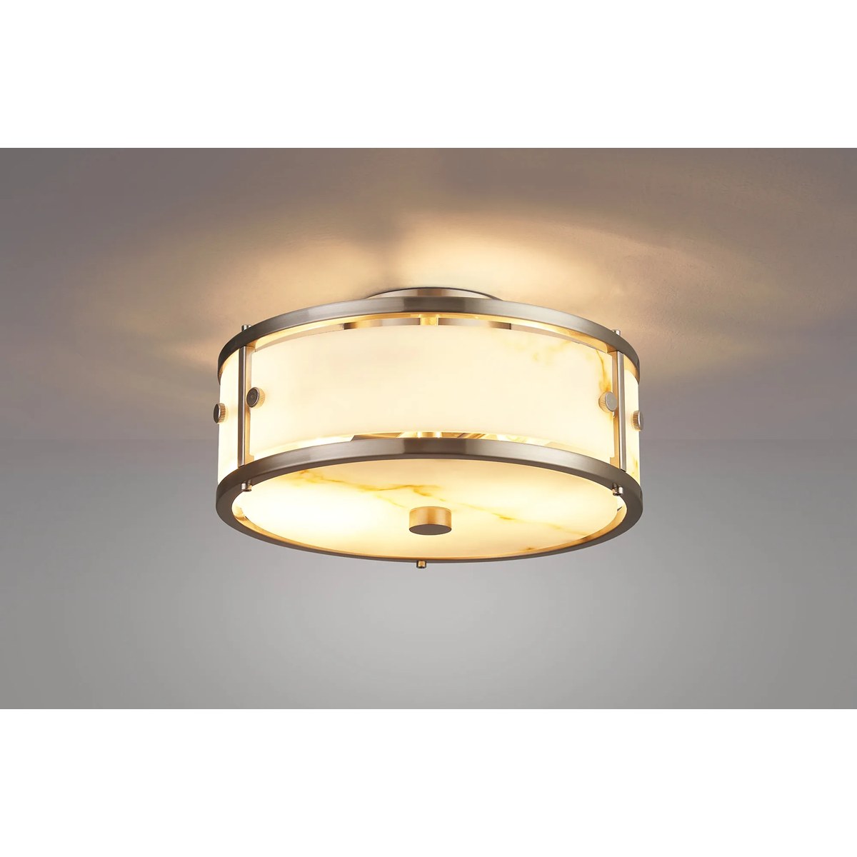 Regent Ramatuelle 2 Light 250mm Round Flush Ceiling Light - Satin Nickel / Brown Faux Alabaster