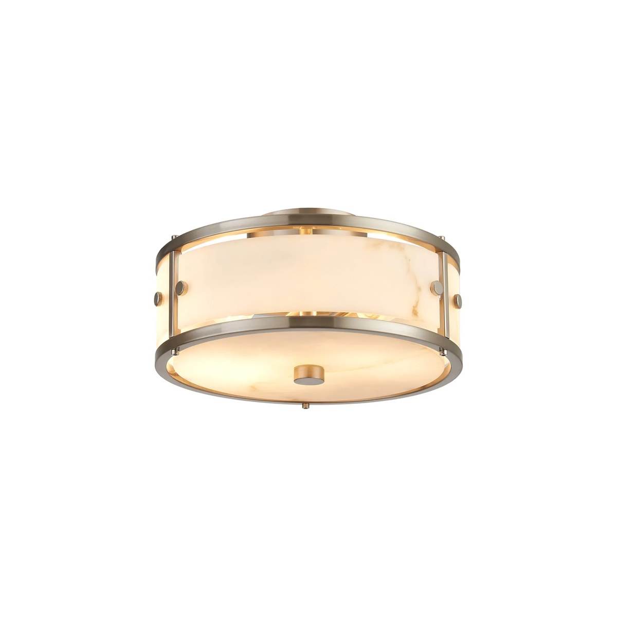 Regent Ramatuelle 2 Light 250mm Round Flush Ceiling Light - Satin Nickel / Grey Faux Alabaster