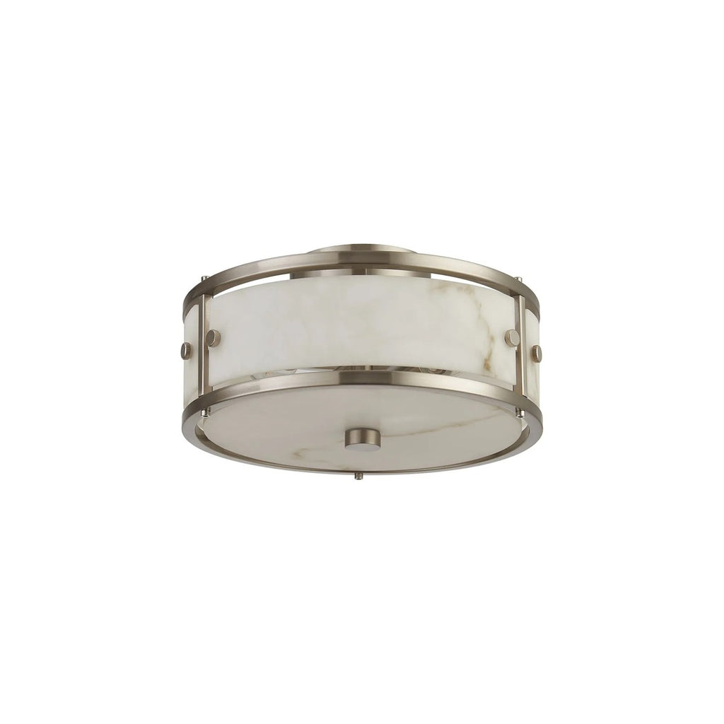 Regent Ramatuelle 2 Light 250mm Round Flush Ceiling Light - Satin Nickel / Grey Faux Alabaster