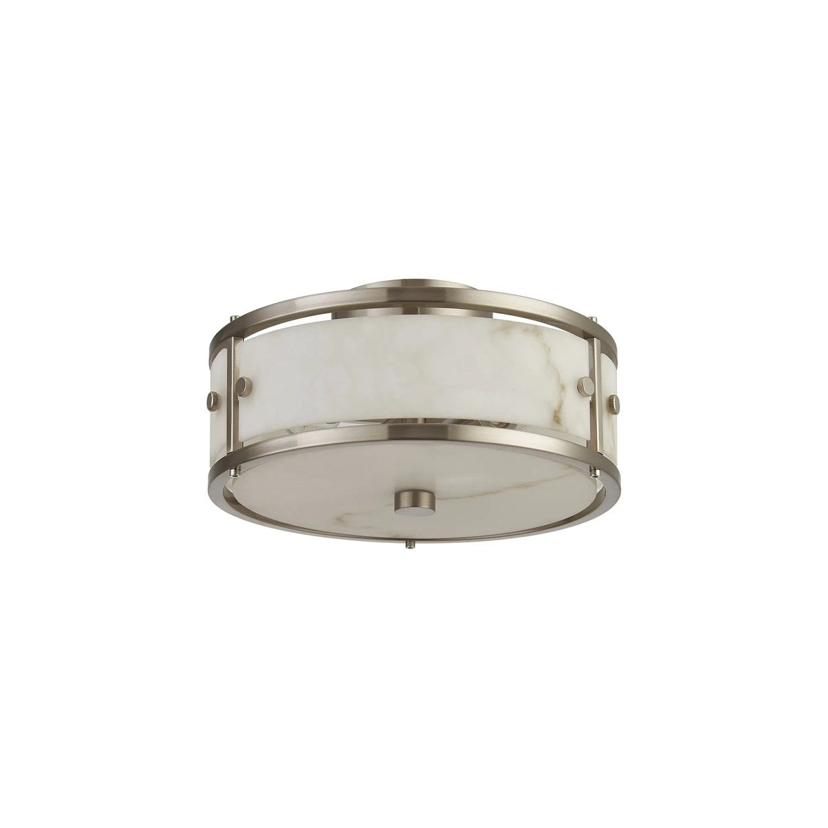Regent Ramatuelle 2 Light 250mm Round Flush Ceiling Light - Satin Nickel / Grey Faux Alabaster