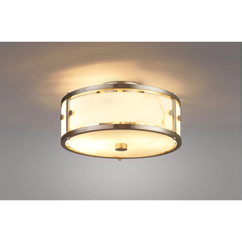 Regent Ramatuelle 2 Light 250mm Round Flush Ceiling Light - Satin Nickel / Grey Faux Alabaster