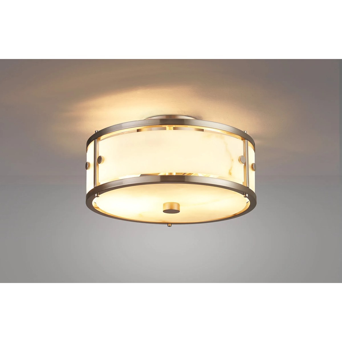 Regent Ramatuelle 2 Light 250mm Round Flush Ceiling Light - Satin Nickel / Grey Faux Alabaster