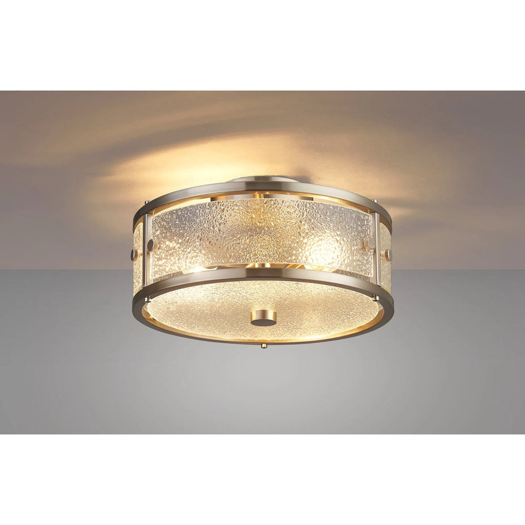 Regent Ramatuelle 2 Light 250mm Round Flush Ceiling Light - Satin Nickel / Clear Diamond Pattern