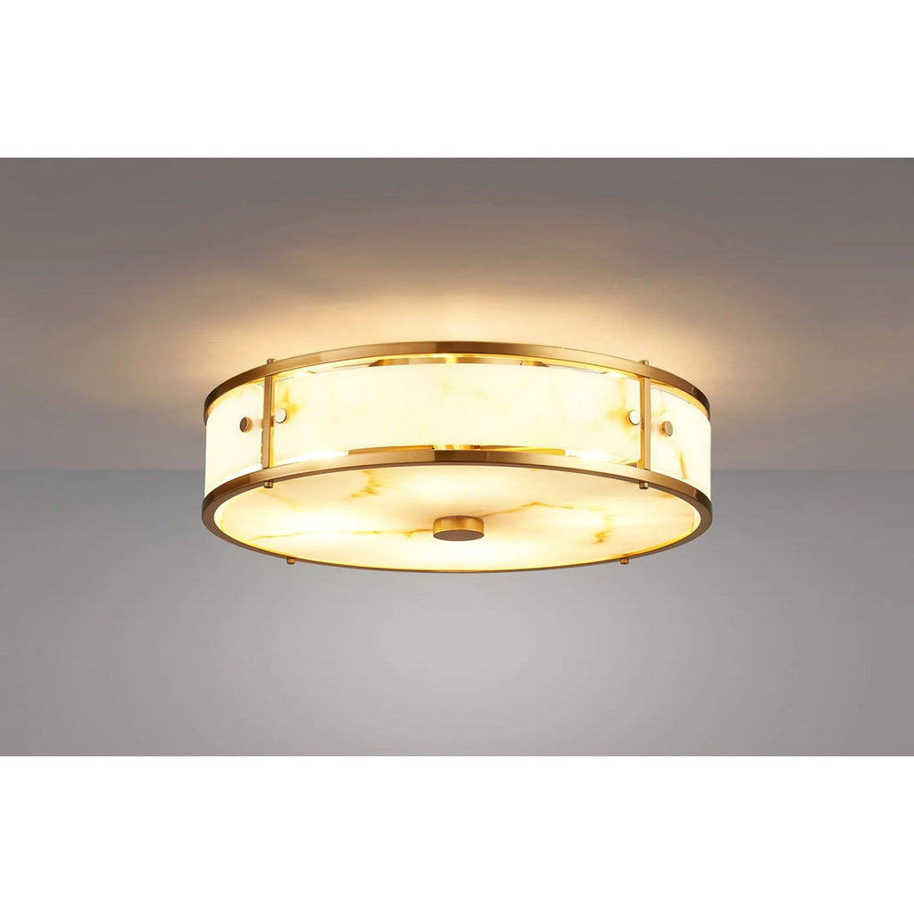 Regent Ramatuelle 4 Light 400mm Round Flush Ceiling Light - Brass / Brown Faux Alabaster