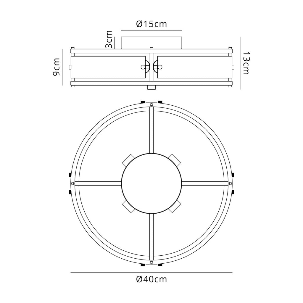 Regent Ramatuelle 4 Light 400mm Round Flush Ceiling Light - dimensions