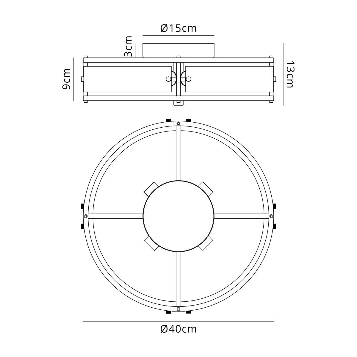 Regent Ramatuelle 4 Light 400mm Round Flush Ceiling Light - dimensions