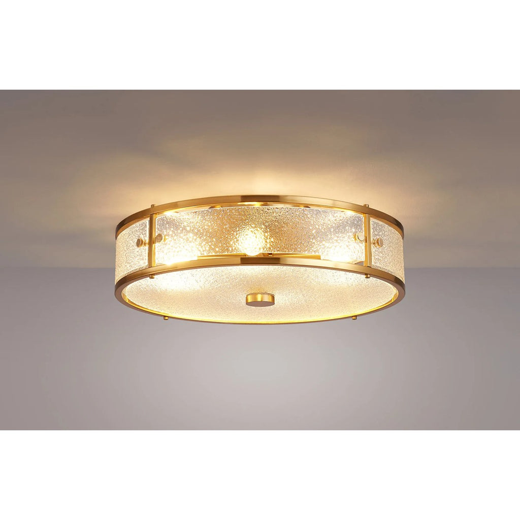 Regent Ramatuelle 4 Light 400mm Round Flush Ceiling Light - Brass / Clear Diamond Pattern