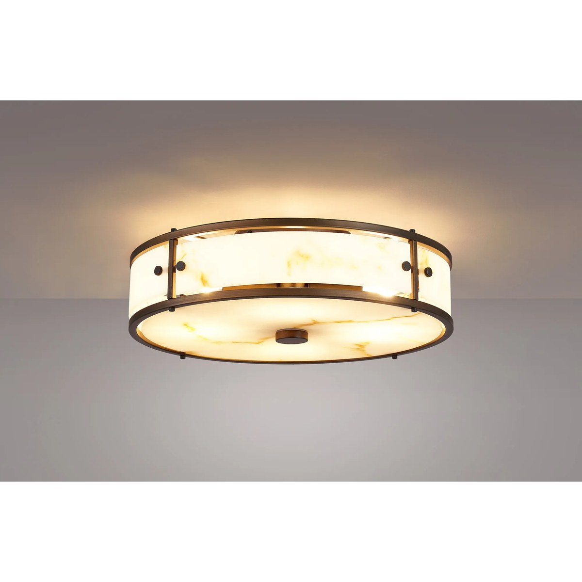 Regent Ramatuelle 4 Light 400mm Round Flush Ceiling Light - Painted Bronze / Brown Faux Alabaster