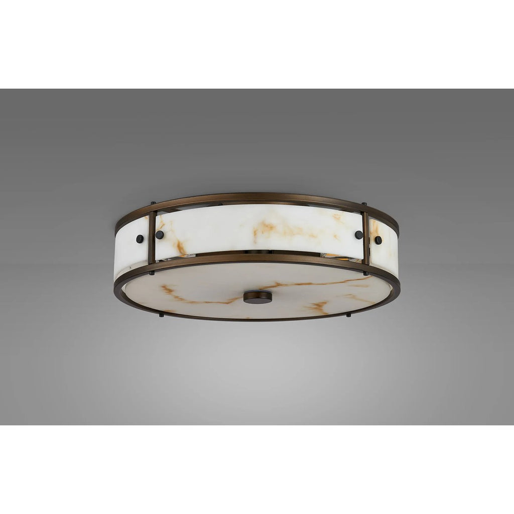 Regent Ramatuelle 4 Light 400mm Round Flush Ceiling Light - Painted Bronze / Brown Faux Alabaster